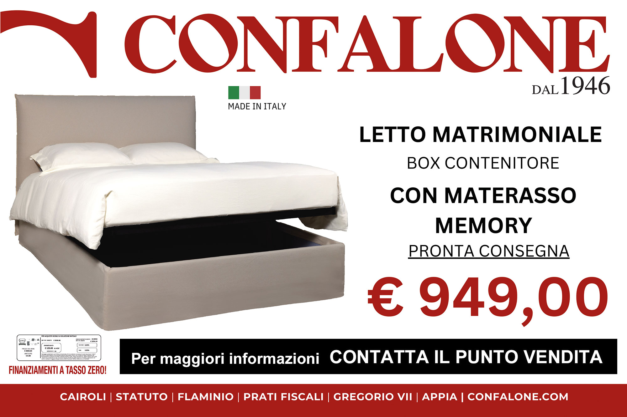 Letto matrimoniale Capalbio - box contenitore con materasso memory a €949 - contatta il punto vendita!