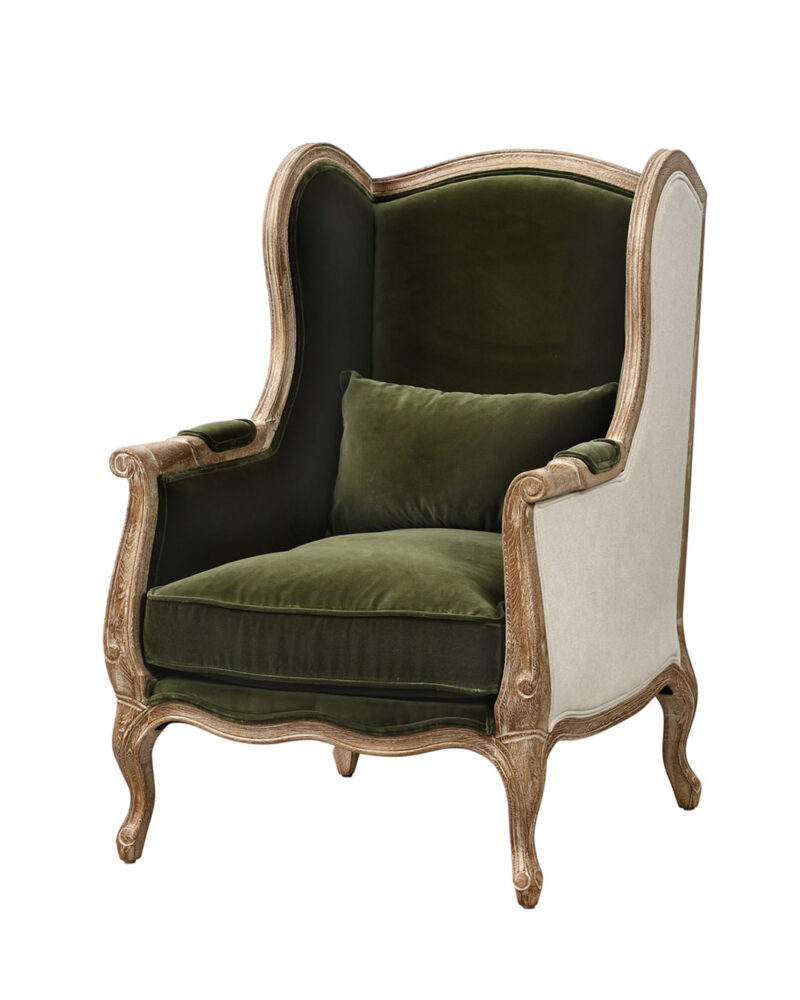 Poltrona Dandy velluto verde e misto lino