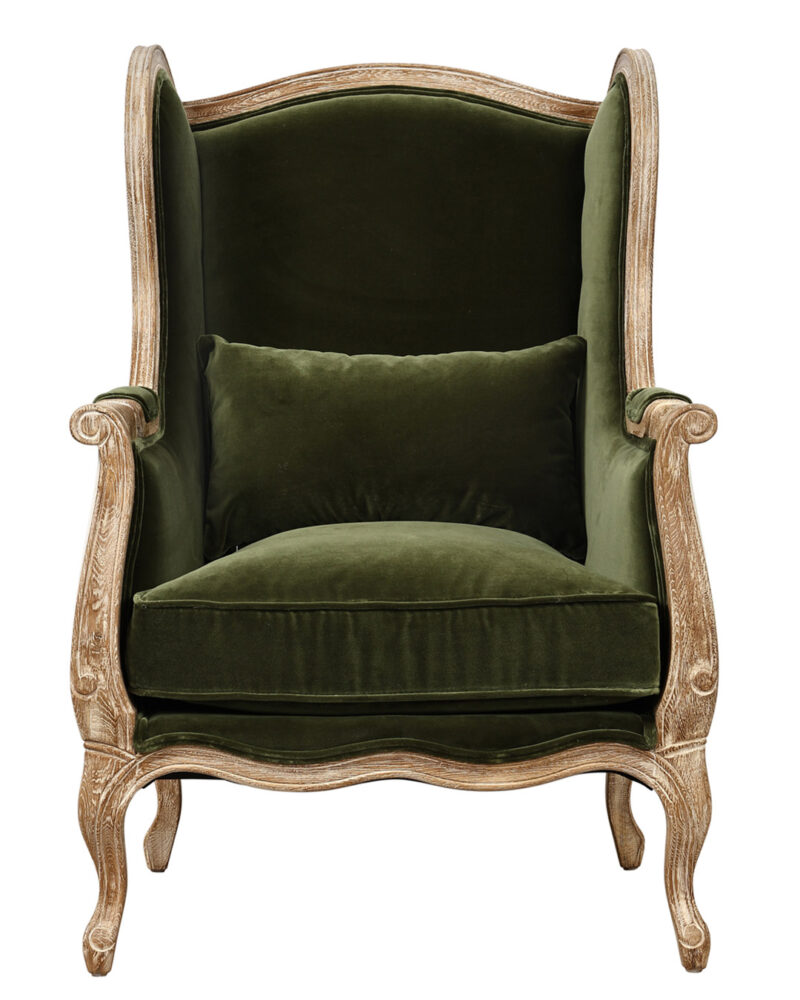 Poltrona Dandy velluto verde e misto lino