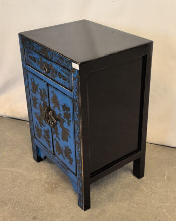Comodino tibetano decorato - 1 cassetto 2 ante blu