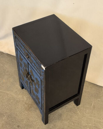 Comodino tibetano decorato - 1 cassetto 2 ante blu