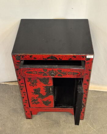 Comodino tibetano decorato - 1 cassetto 2 ante rosso