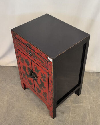Comodino tibetano decorato - 1 cassetto 2 ante rosso