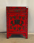 Comodino tibetano decorato - 1 cassetto 2 ante rosso
