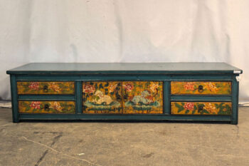 cassettiera tibetana bassa blu giallo