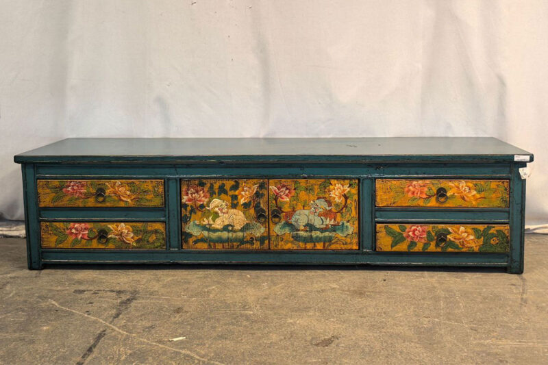 cassettiera tibetana bassa blu giallo