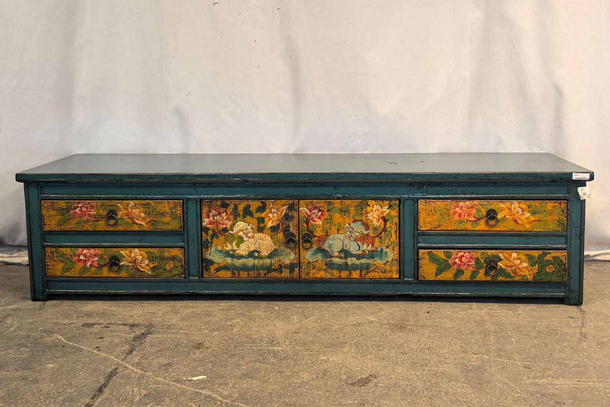 H3-61-1 cassettiera tibetana bassa blu giallo