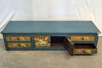 cassettiera tibetana bassa blu giallo