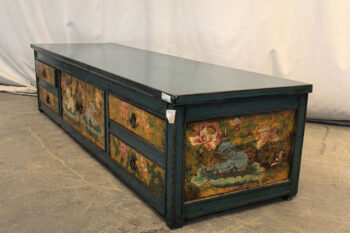 cassettiera tibetana bassa blu giallo