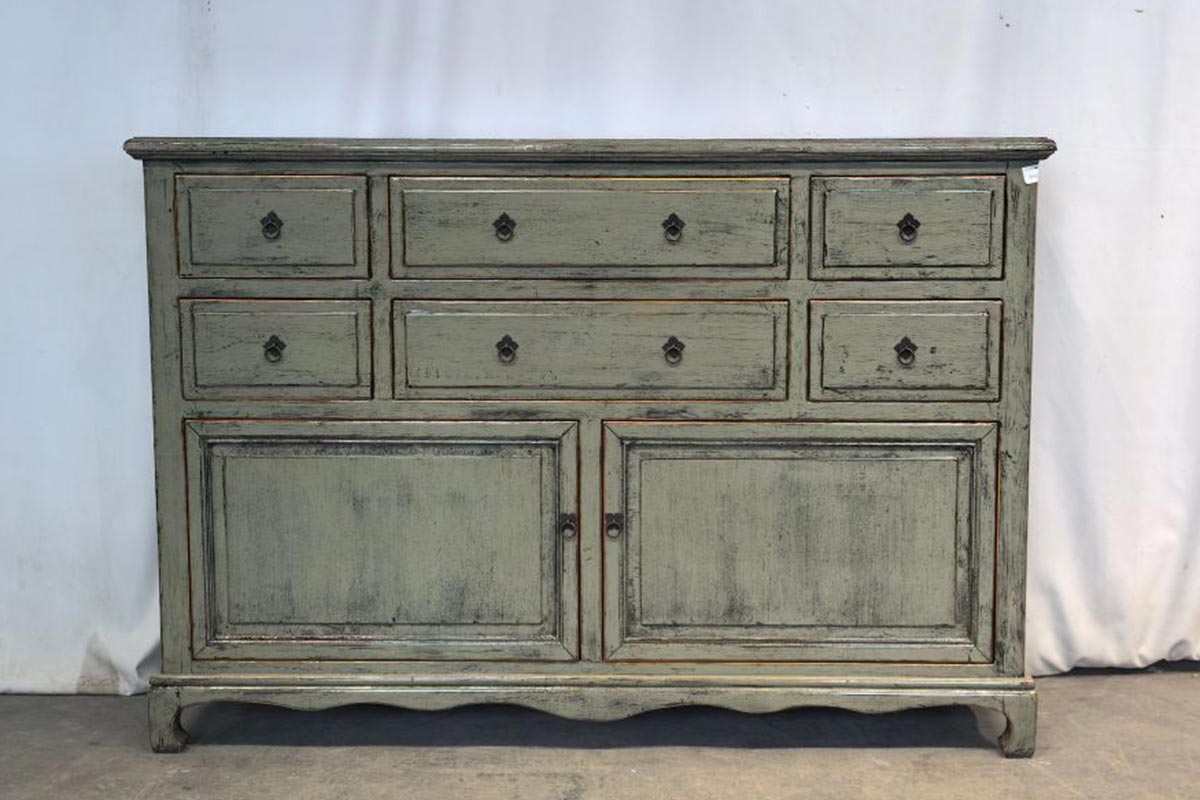 H4-13-1 Mobile tibetano 2 ante 6 cassetti grigio (160x43x110) - immagine 1