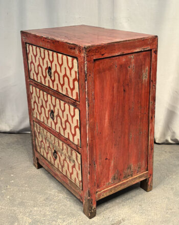 Comodino tibetano geometrico rosso (65x42x85) - immagine 4
